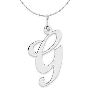 Silver, Ella Collection, LG Fancy Script Initial G Necklace - 24 In